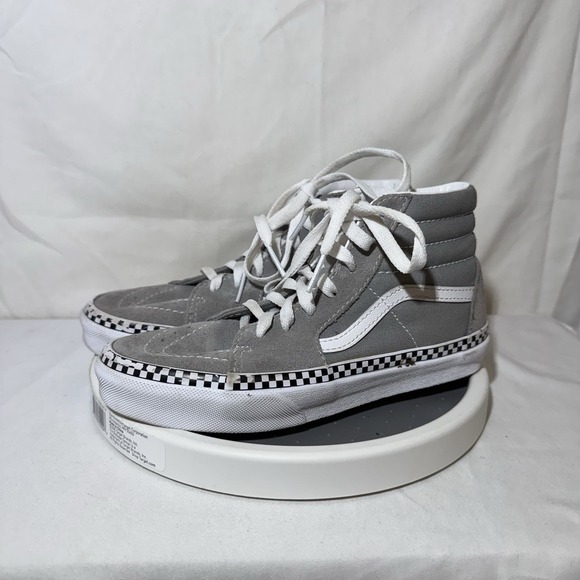 Vans Other - Vans SK8-Hi Sneakers Gray White Checkered Foxing Stripe Kids Size 3Y